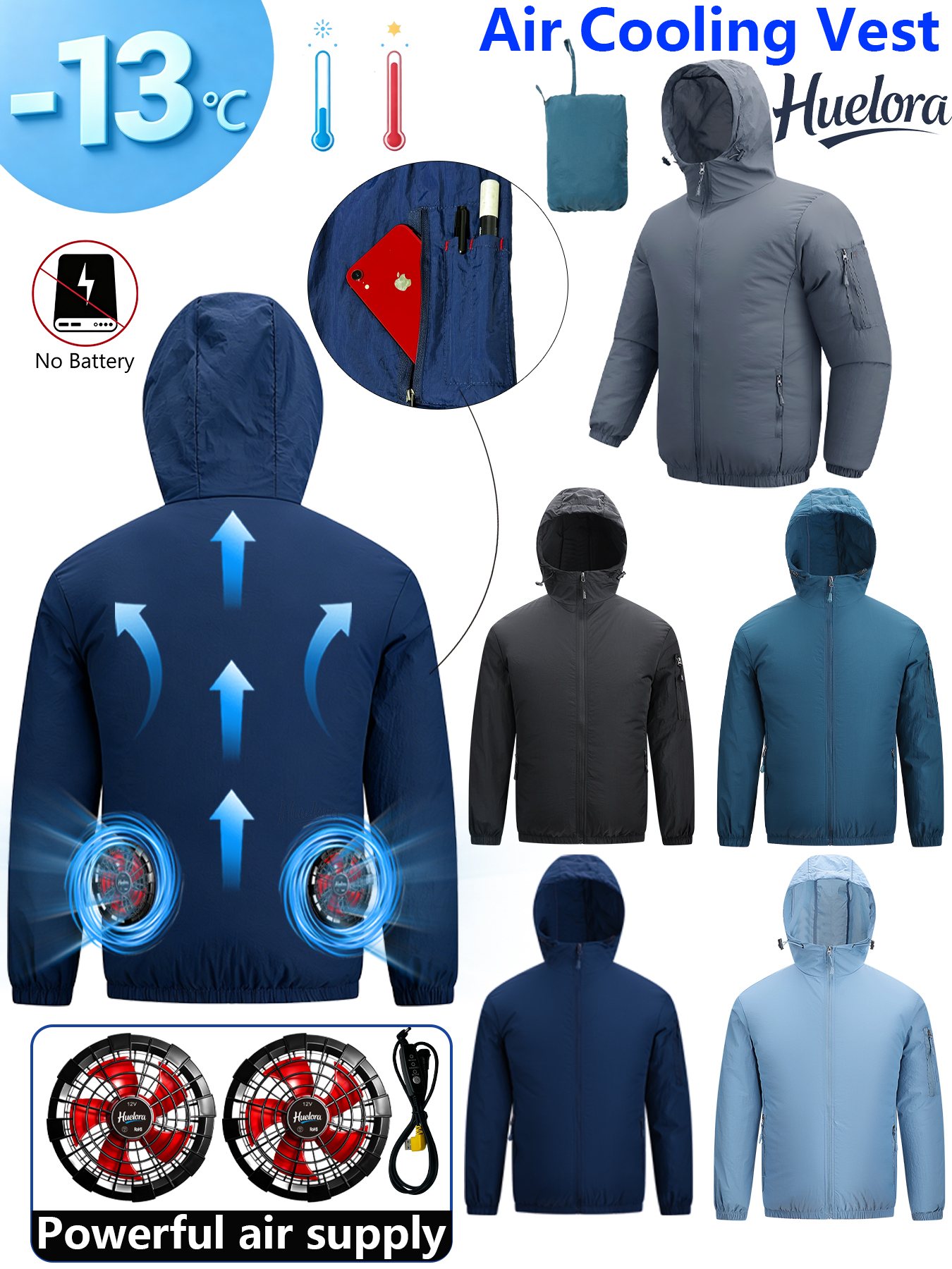 Fishing Hoodie - Erkekler için Kapüşonlu USB Soğutmalı Ceket,